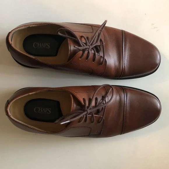 Chaps Mens Shoes 11M Oxfords Leather Lace Up Brown Dress/ Work Formal - Picture 1 of 6